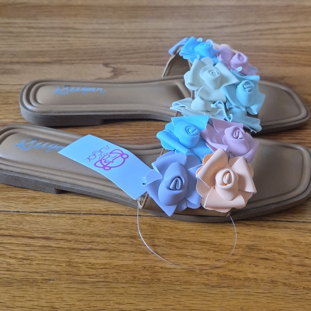 Sugar Floral Slide Sandals with Pastel Roses, size 9W NWOB - Picture 2 of 12